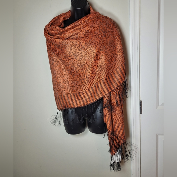 Gift From Jerusalem Accessories - NWT Jerusalem Cashmere Burnt Orange and Black Scarf